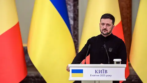 Volodímir Zelenski, presidente de Ucrania durante una conferencia de prensa el pasado 8 de abril Volodímir Zelenski, presidente de Ucrania durante una conferencia de prensa el pasado 8 de abril