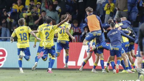 Celebraci&oacute;n de la victoria de Las Palmas ante el Atl&eacute;tico