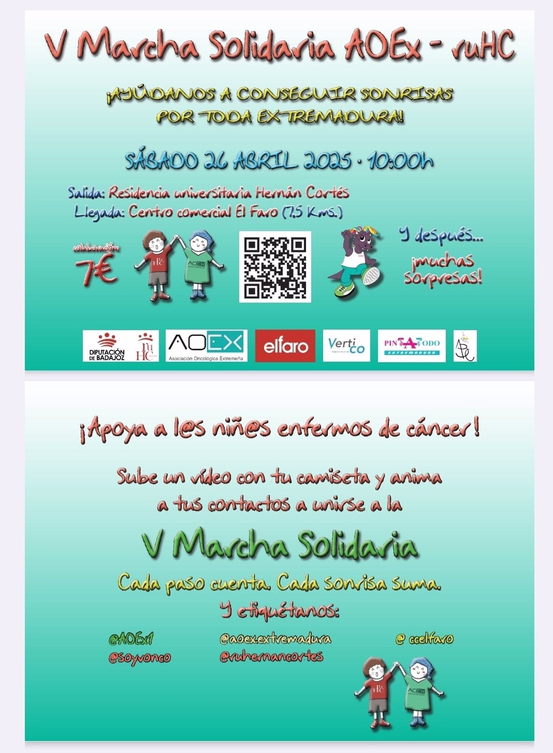 La V Marcha Solidaria de AOEx recaudará fondos el 26 de abril en Badajoz para un proyecto de oncología infantil La V Marcha Solidaria de AOEx recaudará fondos el 26 de abril en Badajoz para un proyecto de oncología infantil