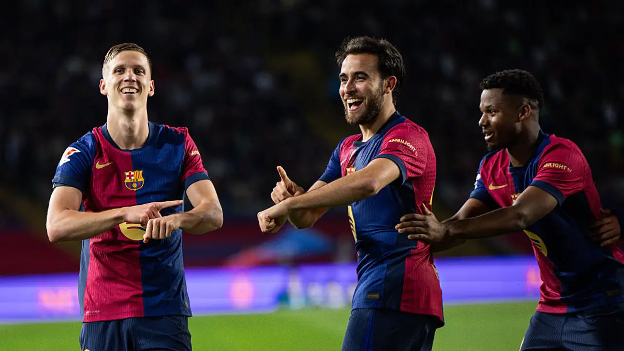 Dani Olmo celebra el gol de la victoria del Barça ante el Mallorca Dani Olmo celebra el gol de la victoria del Barça ante el Mallorca