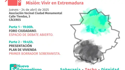 Nuevo Extremeñismo organiza un foro de vivienda en Cáceres abierto a la ciudadanía Nuevo Extremeñismo organiza un foro de vivienda en Cáceres abierto a la ciudadanía