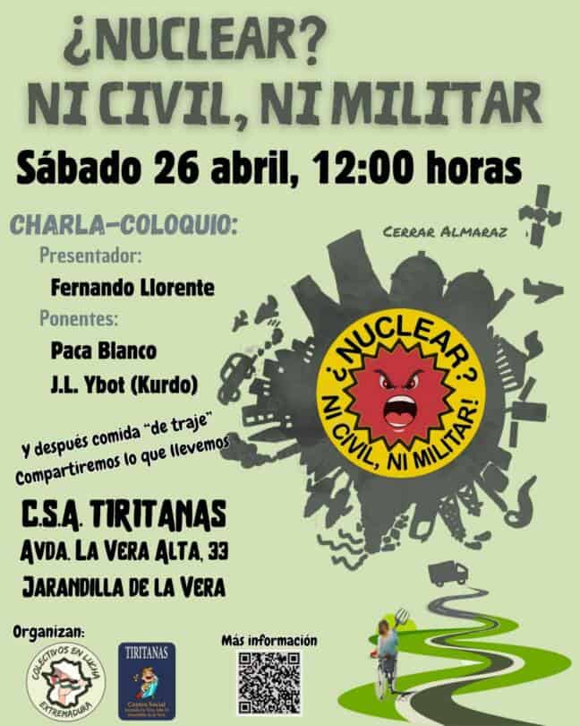 Colectivos en Lucha Extremadura organizará varias charlas para exigir el "cierre inmediato" de la Central de Almaraz Colectivos en Lucha Extremadura organizará varias charlas para exigir el "cierre inmediato" de la Central de Almaraz