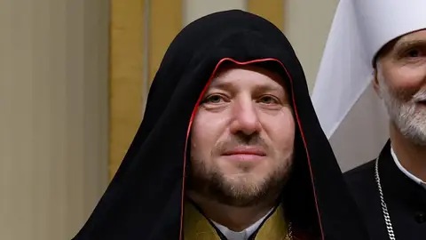 El obispo ucraniano Mykola Bychok en el consistorio en el que el papa Francisco lo proclamó cardenal. El obispo ucraniano Mykola Bychok en el consistorio en el que el papa Francisco lo proclamó cardenal.