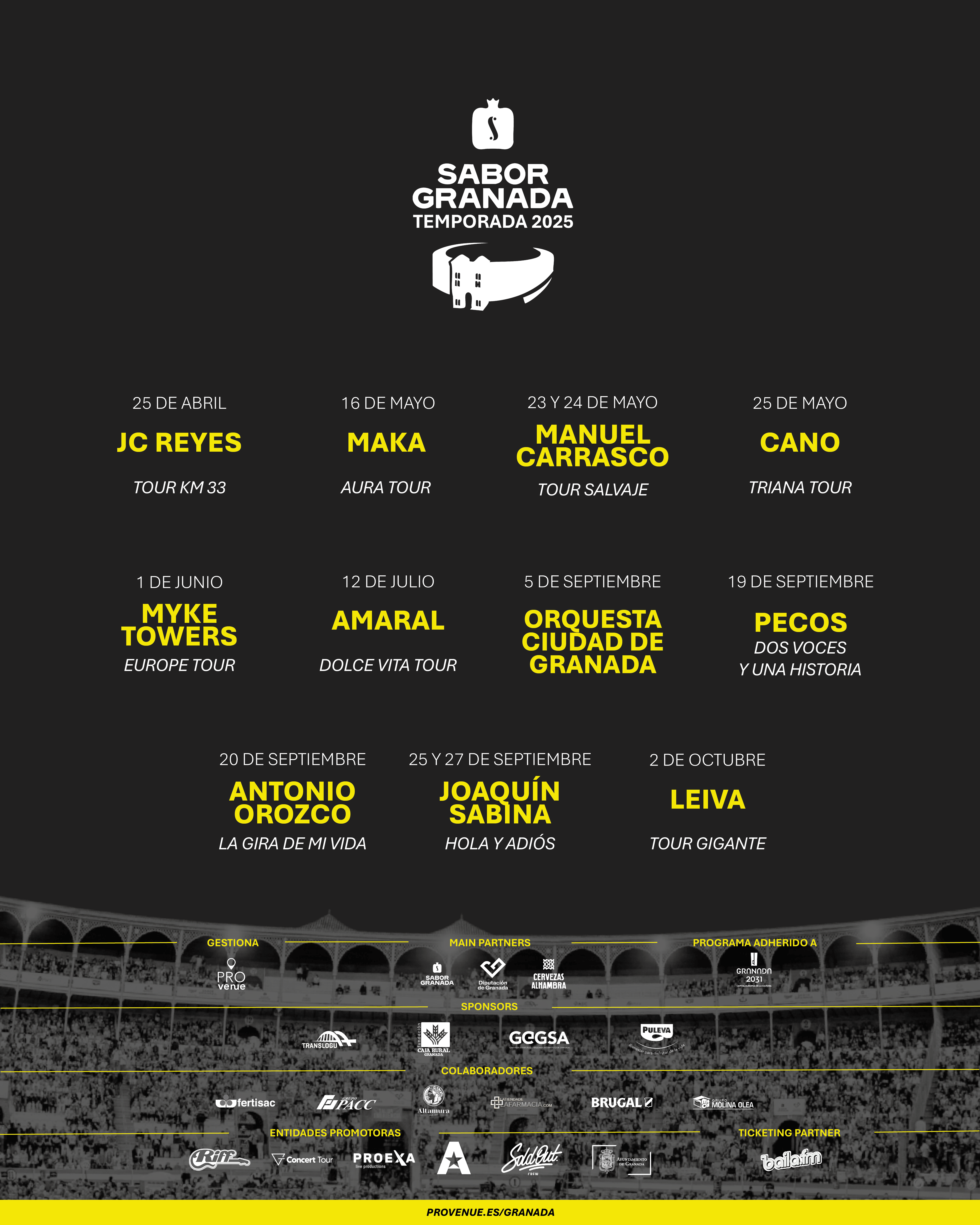 Sabina, Amaral, Leiva y Antonio Orozco formarán parte del ciclo de conciertos que se celebrará en la Plaza de Toros. Sabina, Amaral, Leiva y Antonio Orozco formarán parte del ciclo de conciertos que se celebrará en la Plaza de Toros.