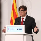 Salvador Illa, en una compareixença al Palau de la Generalitat durant l'apagada Salvador Illa, en una compareixença al Palau de la Generalitat durant l'apagada