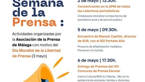 La Asociaci&oacute;n de la Prensa de M&aacute;laga anuncia las actividades con motivo del D&iacute;a Mundial de la Libertad de Prensa