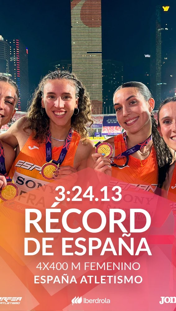 Oro mundial y récord española del 4x400 femenino con Paula Sevilla Oro mundial y récord española del 4x400 femenino con Paula Sevilla