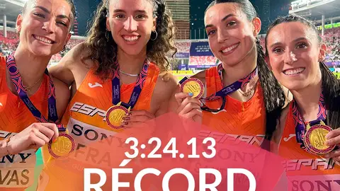 Oro mundial y récord española del 4x400 femenino con Paula Sevilla Oro mundial y récord española del 4x400 femenino con Paula Sevilla