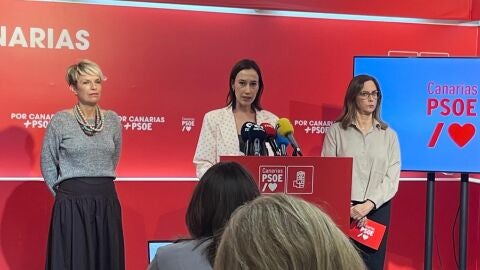 Elena Ma&ntilde;ez, Nira Fierro y Marta Arocha del PSOE en una rueda de prensa