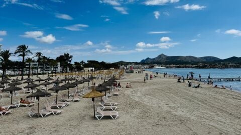 La playa de Alc&uacute;dia, en Mallorca, que ha vuelto a ser distinguida con la Bandera azul.