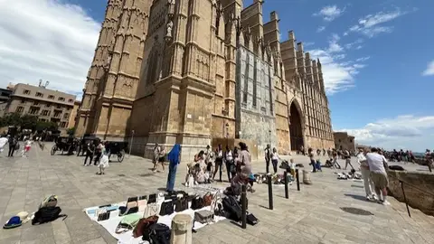 Venta ambulante o 'top manta' en la entrada de la Catedral de Palma Venta ambulante o 'top manta' en la entrada de la Catedral de Palma