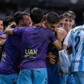 El Málaga celebra el gol de Chupe El Málaga celebra el gol de Chupe
