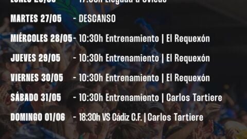 Plan de trabajo del Real Oviedo semana del 26 al 31 de mayo