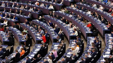 Imagen de archivo de una sesión de votación en el Parlamento Europeo. Imagen de archivo de una sesión de votación en el Parlamento Europeo.