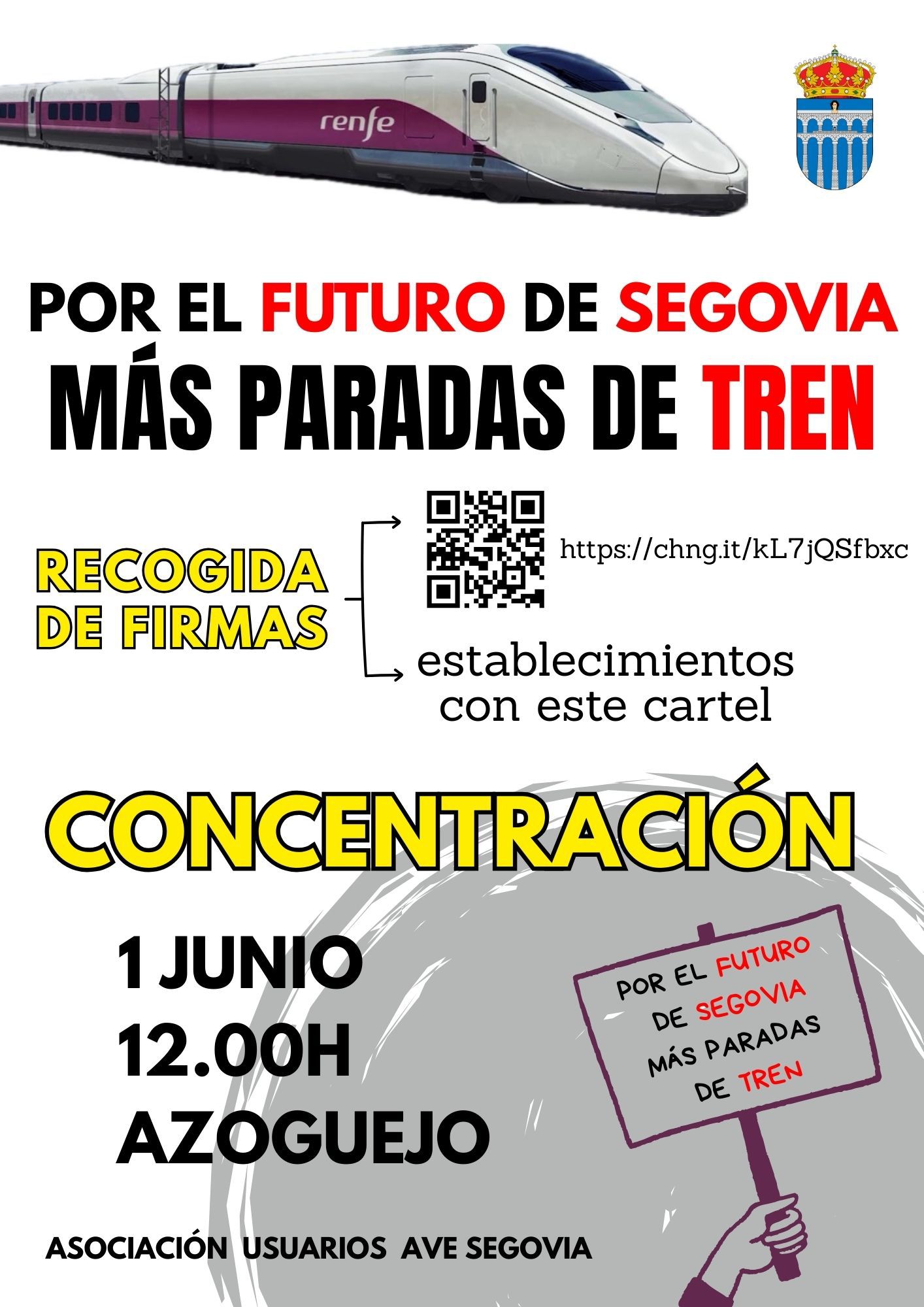 El domingo a las 12 en la Plaza Mayor se celebra la concentración en contra de la supresión de las paradas del AVE en Segovia El domingo a las 12 en la Plaza Mayor se celebra la concentración en contra de la supresión de las paradas del AVE en Segovia