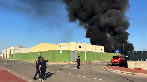 Desalojan el polígono industrial de Almassora por un incendio activo en una nave de residuos textiles Desalojan el polígono industrial de Almassora por un incendio activo en una nave de residuos textiles