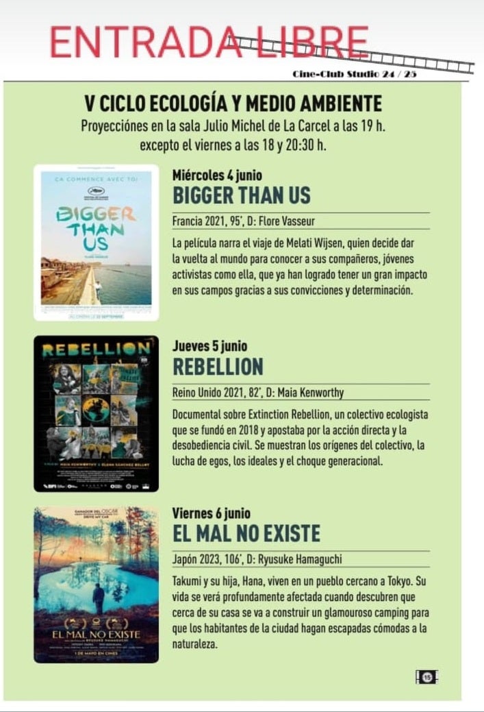 Comienza hoy hasta el viernes el ciclo de Ecología y Medio Ambiente del Cine Club Studio Comienza hoy hasta el viernes el ciclo de Ecología y Medio Ambiente del Cine Club Studio