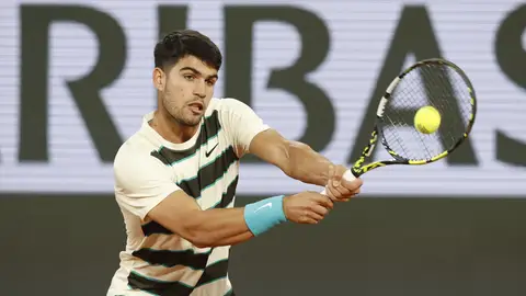Alcaraz, en el partido de Roland Garros. Alcaraz, en el partido de Roland Garros.