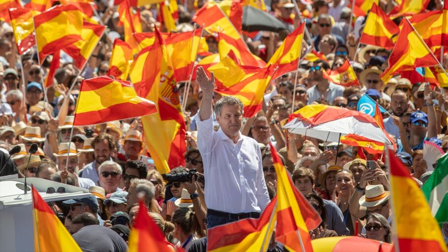 El presidente del Partido Popular, Alberto N&uacute;&ntilde;ez Feij&oacute;o, durante la concentraci&oacute;n del PP bajo el lema &lsquo;Mafia o democracia&rsquo;