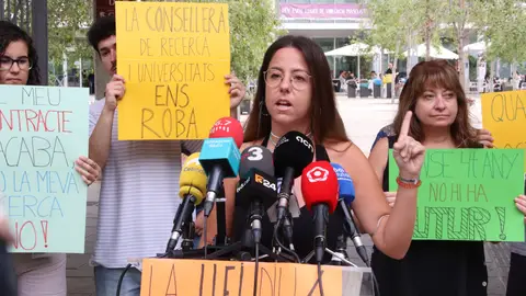 Roda de premsa de Doctorandes en Lluita al campus Catalunya de la URV Roda de premsa de Doctorandes en Lluita al campus Catalunya de la URV