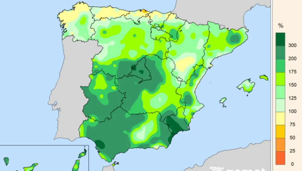 Mapa de precipitaciones respecto de la media 1991-2020 Mapa de precipitaciones respecto de la media 1991-2020