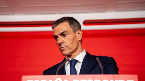 El presidente del Gobierno, Pedro Sánchez, durante su comparecencia en Ferraz de este jueves.