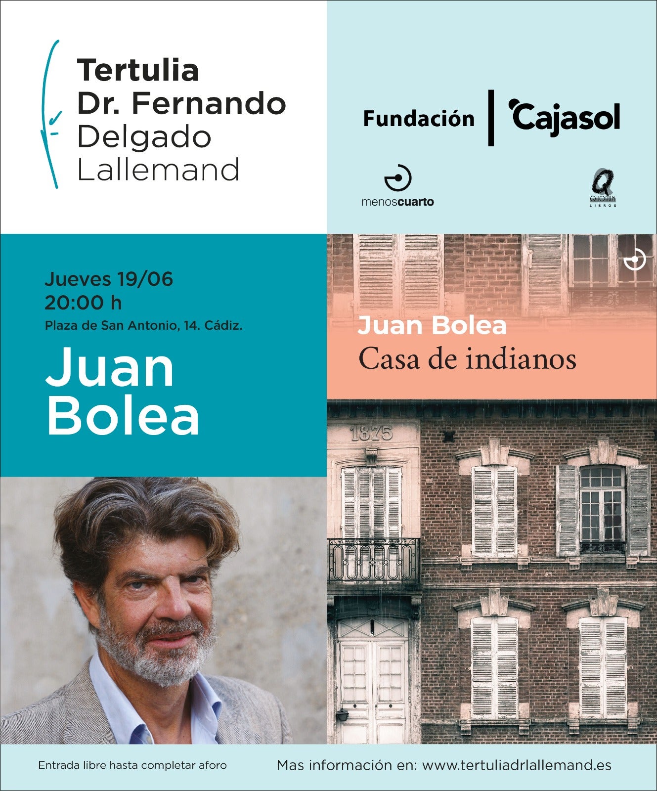 Juan Bolea presenta en Cádiz "Casa de indianos" Juan Bolea presenta en Cádiz "Casa de indianos"