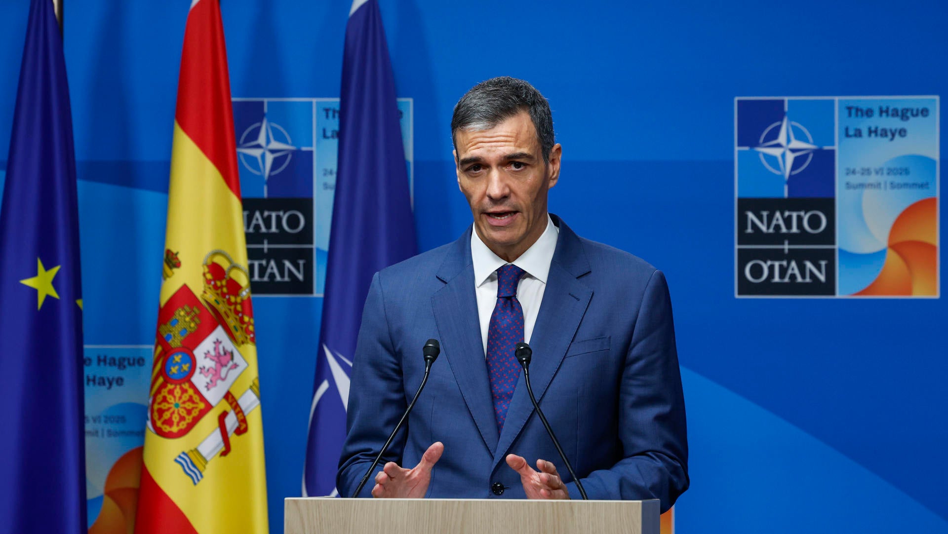 Pedro Sánchez insiste en que España no pasará del 2,1% del gasto en defensa tras el acuerdo con la OTAN que lo fija en el 5% Pedro Sánchez insiste en que España no pasará del 2,1% del gasto en defensa tras el acuerdo con la OTAN que lo fija en el 5%