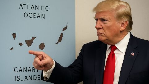 Imagen de IA de un Trump se&ntilde;alando amenazante a las Islas Canarias