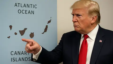 Imagen de IA de un Trump señalando amenazante a las Islas Canarias Imagen de IA de un Trump señalando amenazante a las Islas Canarias