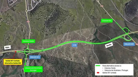 El enlace 551 de la A-66 en Malpartida de Cáceres se cierra al tráfico este viernes y durante tres meses por obras El enlace 551 de la A-66 en Malpartida de Cáceres se cierra al tráfico este viernes y durante tres meses por obras