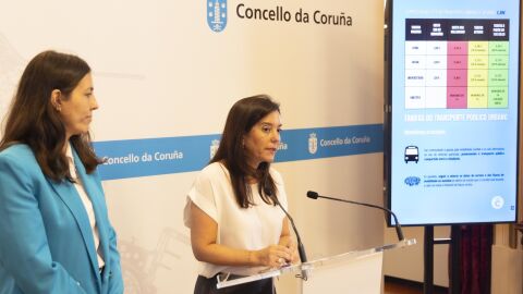 Noemí Díaz e Inés Rey, presentando tarifas de bus urbano Noemí Díaz e Inés Rey, presentando tarifas de bus urbano