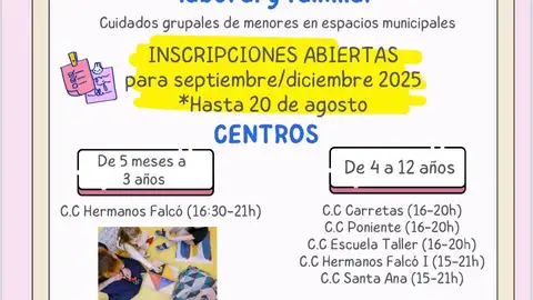 El Plan Corresponsables ofrecerá atención grupal a niños de hasta 12 años en seis centros municipales El Plan Corresponsables ofrecerá atención grupal a niños de hasta 12 años en seis centros municipales