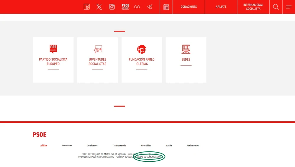 Imagen del canal de comunicación del PSOE Imagen del canal de comunicación del PSOE