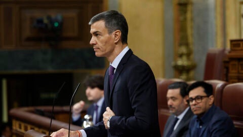 El presidente del Gobierno, Pedro S&aacute;nchez interviene en el pleno del Congreso de los Diputados este mi&eacute;rcoles. 