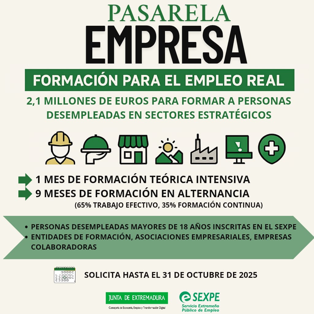 La Junta lanza el Programa 'Pasarela Empresa' con una inversión de 2,1 millones de euros para formar a desempleados La Junta lanza el Programa 'Pasarela Empresa' con una inversión de 2,1 millones de euros para formar a desempleados