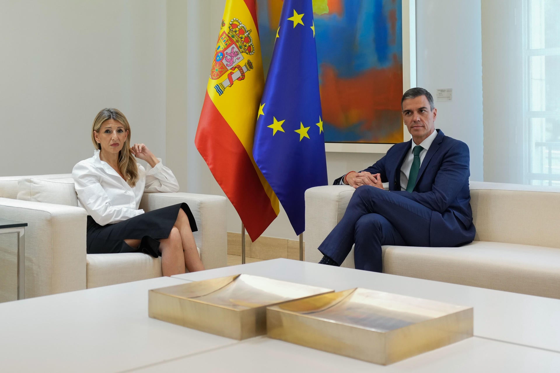 Pedro Sánchez y Yolanda Díaz acuerdan impulsar el embargo de armas a Israel Pedro Sánchez y Yolanda Díaz acuerdan impulsar el embargo de armas a Israel