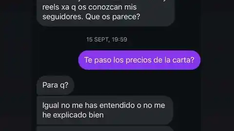 Conversación de la "influencer" y el restaurante. Conversación de la "influencer" y el restaurante.