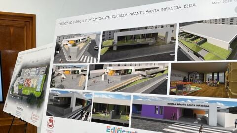 Paneles en la presentaci&oacute;n del proyecto de la escuela infantil Santa Infancia de Elda.