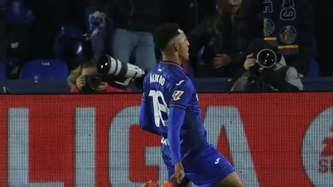 Álvaro Rodríguez celebra un gol con el Getafe. Álvaro Rodríguez celebra un gol con el Getafe.