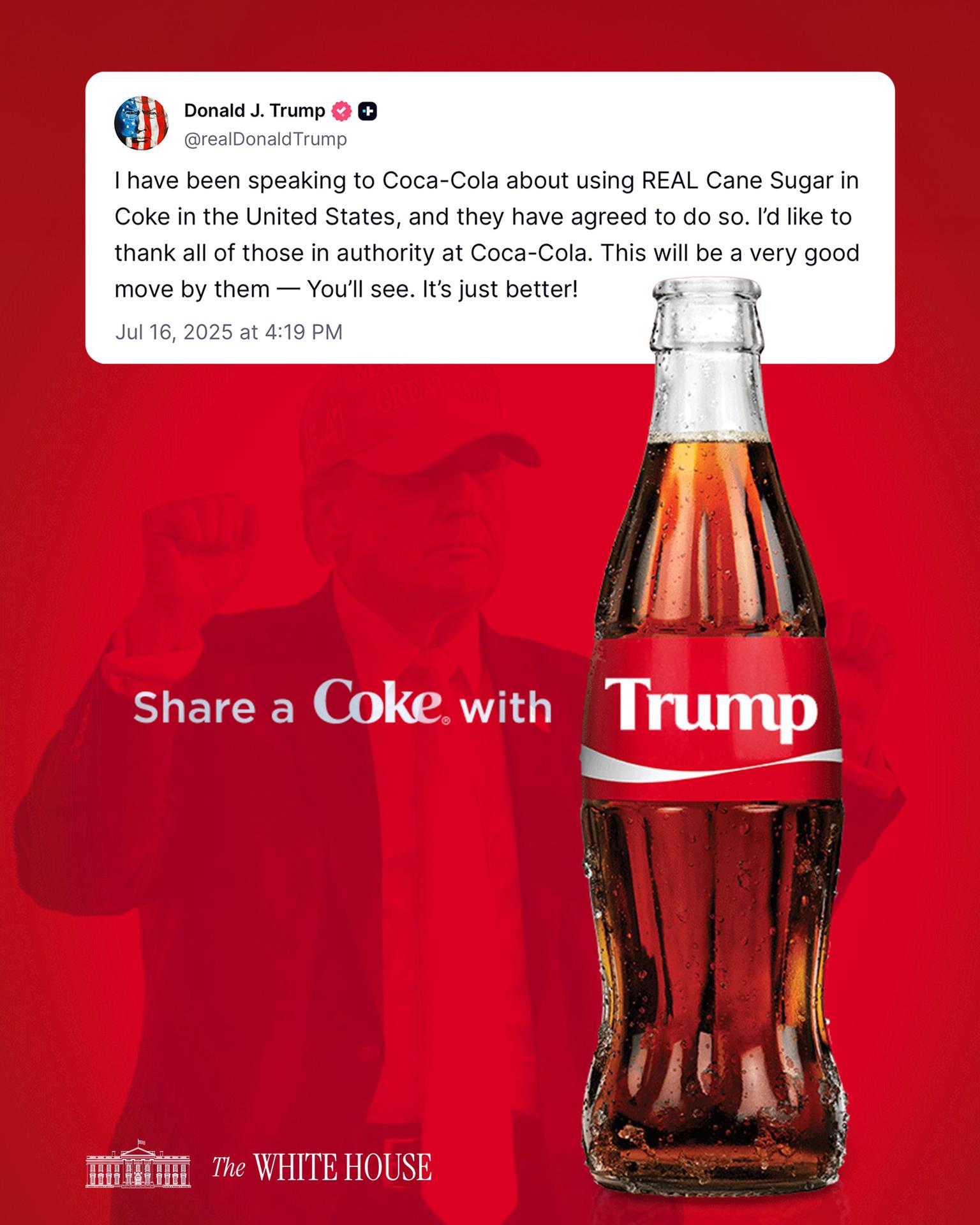 Donald Trump cambia la receta de la Coca-Cola: "Han aceptado hacerlo" Donald Trump cambia la receta de la Coca-Cola: "Han aceptado hacerlo"
