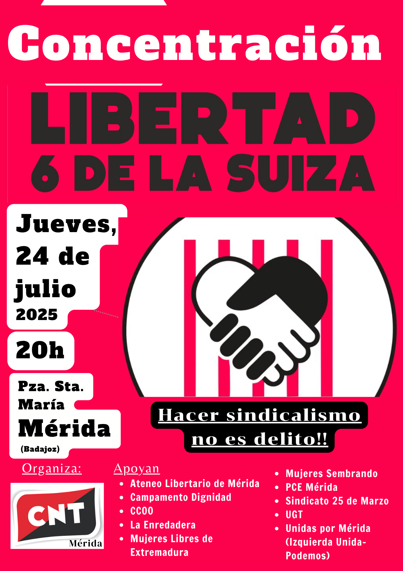 Este jueves concentración en Mérida en apoyo a las”6 de la Suiza” Este jueves concentración en Mérida en apoyo a las”6 de la Suiza”
