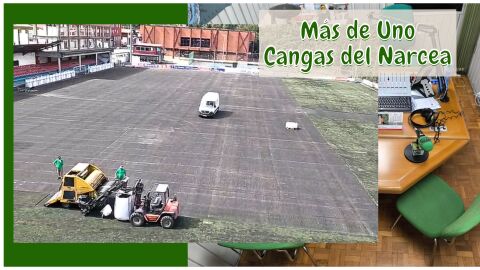 Momento de las obras en el campo de f&uacute;tbol del Reguer&oacute;n