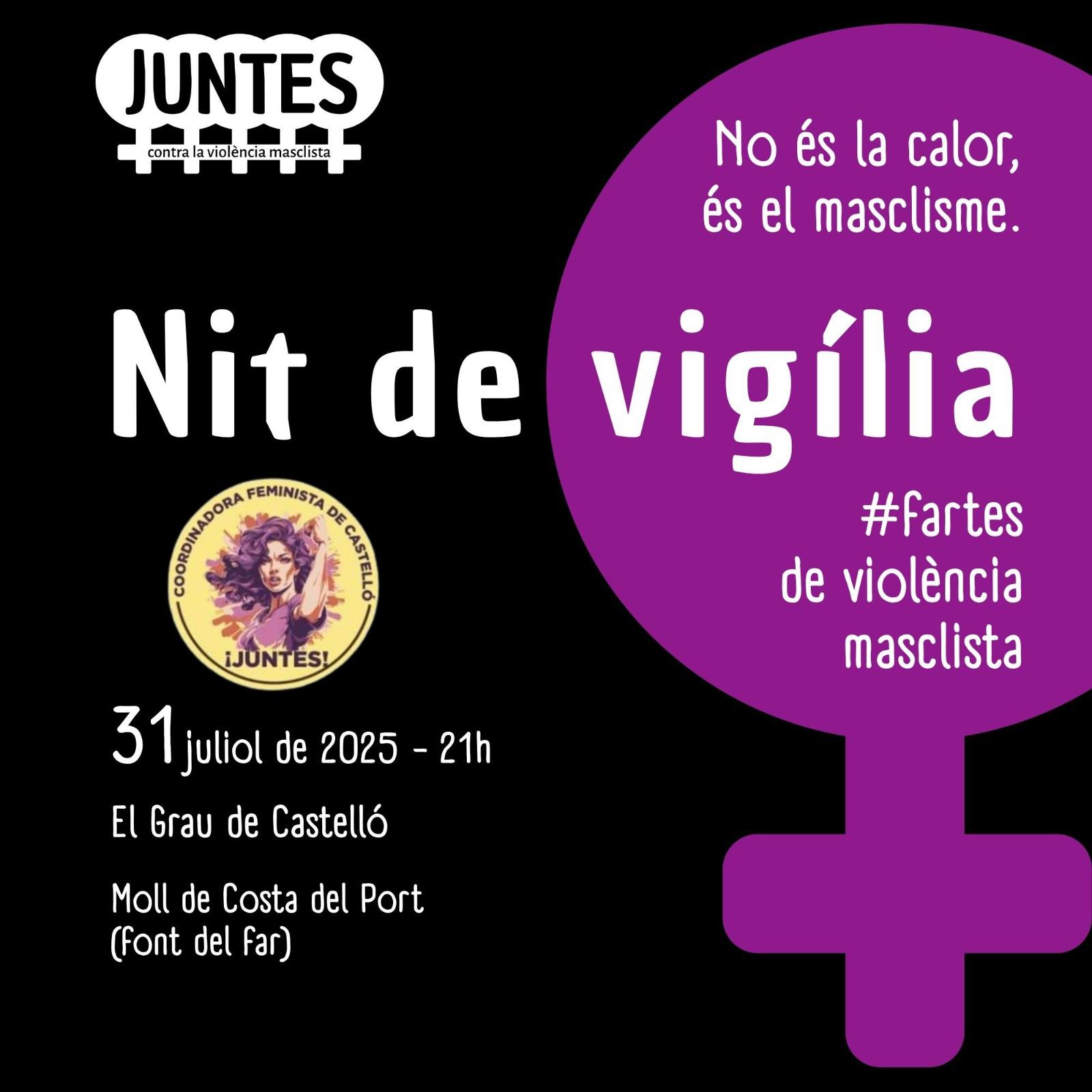 La Coordinadora Feminista de Castelló convoca la II Vigilia feminista en la que se recordarán a las mujeres asesinadas. La Coordinadora Feminista de Castelló convoca la II Vigilia feminista en la que se recordarán a las mujeres asesinadas.