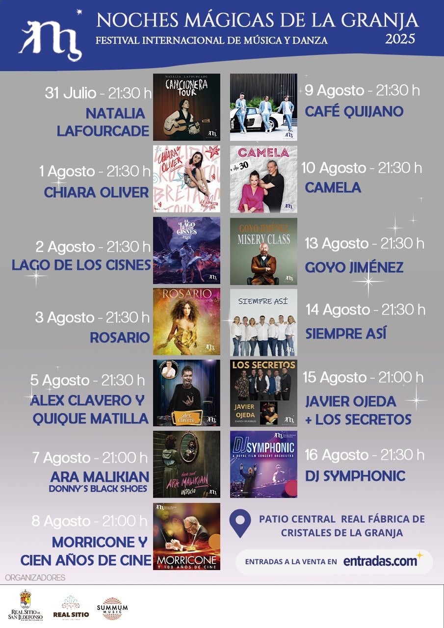 Rosario, Café Quijano, Camela o los Secretos, en las Noches Mágicas que acoge La Granja desde mañana Rosario, Café Quijano, Camela o los Secretos, en las Noches Mágicas que acoge La Granja desde mañana