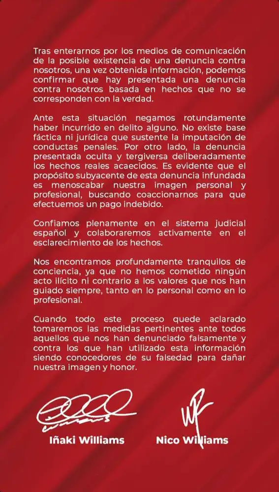 Comunicado de Nico e Iñaki Williams Comunicado de Nico e Iñaki Williams