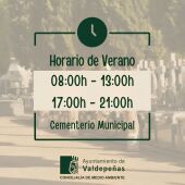 Horario de verano Cementerio Municipal de Valdepeñas
