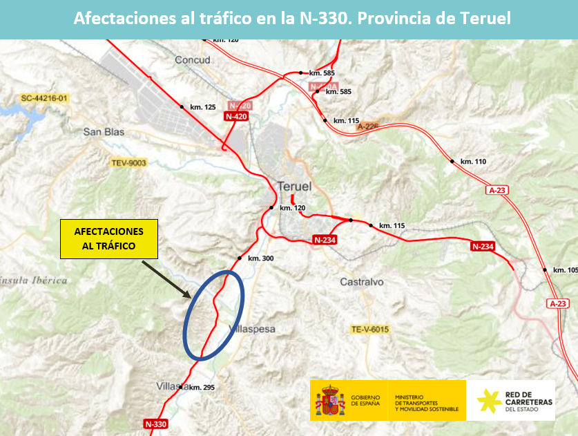 Transportes inicia las obras en la N330 a la altura de Villastar Transportes inicia las obras en la N330 a la altura de Villastar