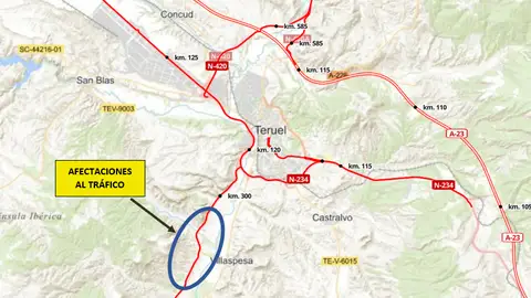 Transportes inicia las obras en la N330 a la altura de Villastar plano carreteras