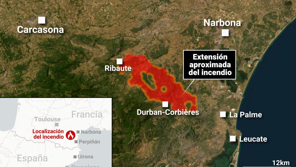Imagen de localización del incendio registrado al sur de Francia 